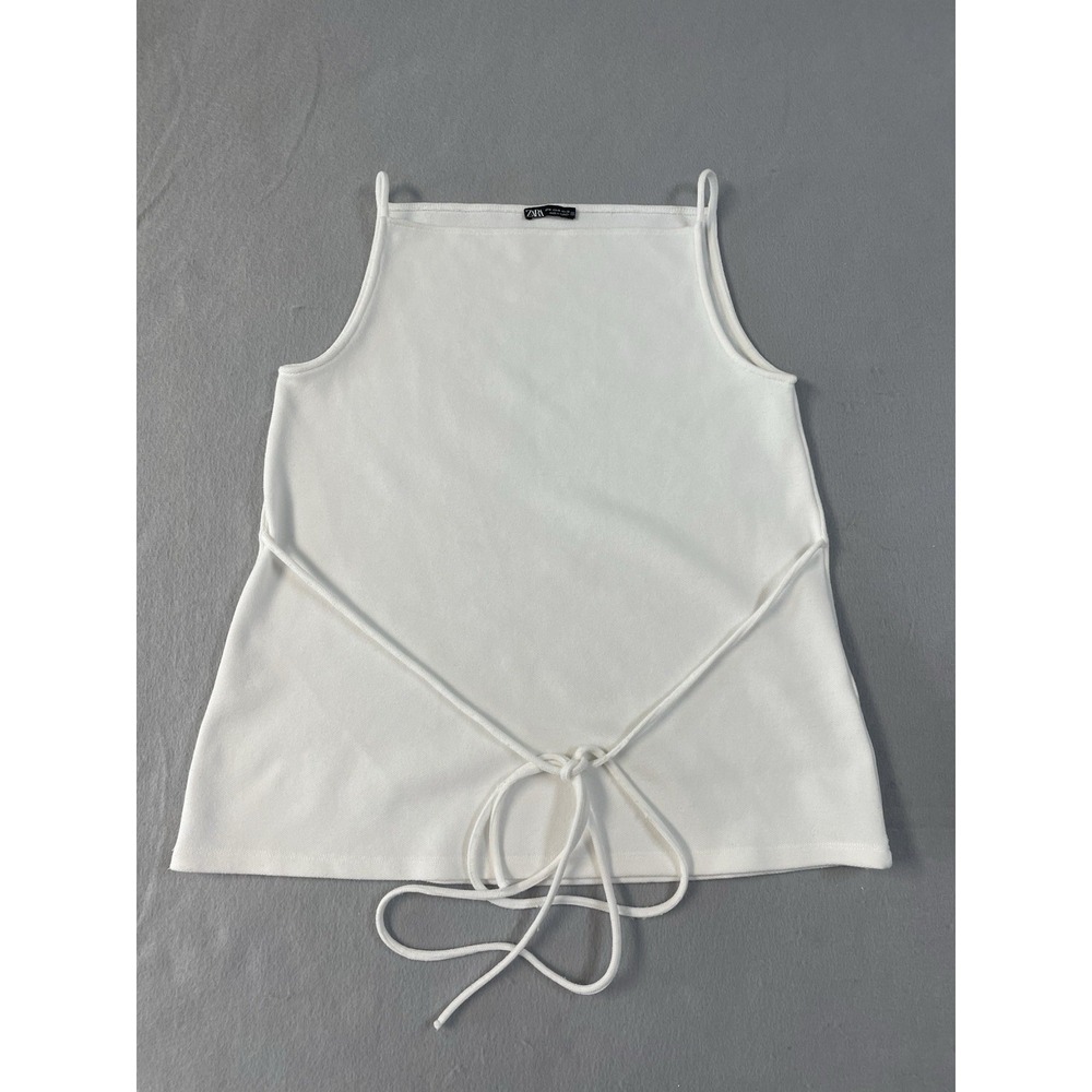 Zara Sleeveless Long Belted Soft Pique Top Straight neckline Thin Straps Med